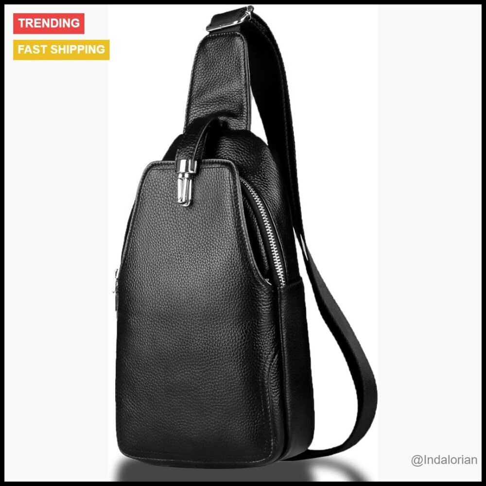 Genuine Leather Crossbody Sling Bag Minimal Chic Travel Daypack Adjustable Strap
